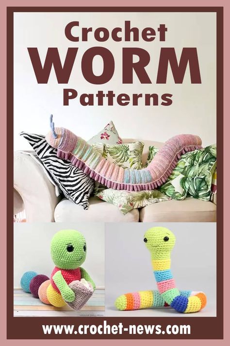 Crochet Inch Worm Free Pattern, Crocheted Worm Pattern, Inchworm Crochet Pattern, Crochet Book Worm Free Pattern, Crochet Glow Worm, Worm Crochet Pattern Free, Crochet Worm Free Pattern, Worm Amigurumi, Crochet Worm