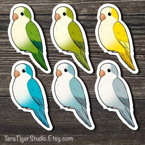 Draw Bird, Parrot Sticker, Quaker Parrot, Monk Parakeet, Parrot Drawing, Bird Barn, Birds Wallpaper, Pet Food Storage, Green Sticker