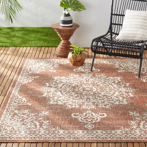 Nicole Miller New York Patio Country Azalea Transitional Medallion Indoor/Outdoor Area Rug, Terracotta/Ivory Country Rugs, Outdoor Rugs Patio, Patio Rugs, Medallion Design, Outdoor Carpet, Geometric Area Rug, Changing Wall Color, Outdoor Area Rug, Indoor Outdoor Area Rugs