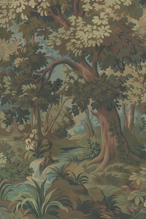 House of Hackney Arborea Wallpaper | AnthroLiving 1900s Wallpaper, Book Widgets, Trees To Draw, Stairwell Decor, Library Game Room, Modern Vintage Interior Design, Modern Vintage Interior, Half Bath Makeover, Wallpaper Accent Walls