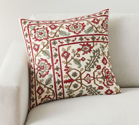 demeter-embroidered-pillow Classic Blues, Linen Layers, Embroidered Pillow Covers, Persian Style Rug, Rug Texture, Red Pillows, Cotton Curtains, Outdoor Furniture Collections, Embroidered Cushions