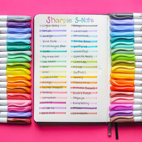 Sharpie 36 S-Note Creative Marker | Jenny's Crayon Collection Markers Ideas, Ink Swatches, Doodling Tutorial, Highlighter Swatches, Timetable Ideas, Study Timetable, Sharpie Colors, Notes Creative, Zebra Mildliner