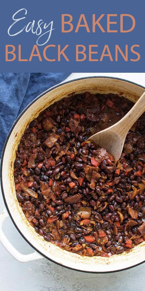 Baked Black Beans Recipe, Baked Black Beans, Baked Bean Recipe, Canned Beans Recipe, Simple Baked Beans Recipe, Black Bean Casserole, Black Beans Recipe, Low Calorie Baking, Canned Baked Beans