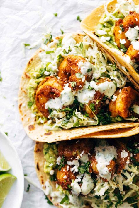 Shrimp Dinners, Mexico Recipes, Recipes Sandwiches, Lime Slaw, Spicy Shrimp Tacos, Cilantro Lime Slaw, Shrimp Taco Recipes, Shawarma Recipe, Pinch Of Yum