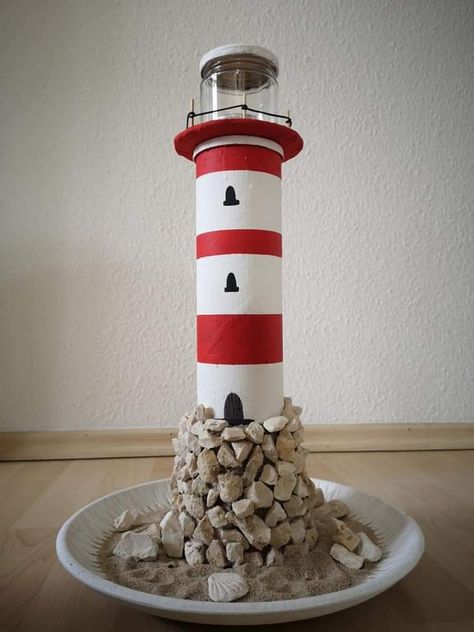 Paper Mache Lighthouse, Lighthouse Crafts For Kids Easy, Diy Lighthouse Crafts, Cardboard Lighthouse, Lighthouse Diy, Nautical Classroom Theme, Diy Lighthouse, Cardboard Gingerbread House, House Lighting Outdoor