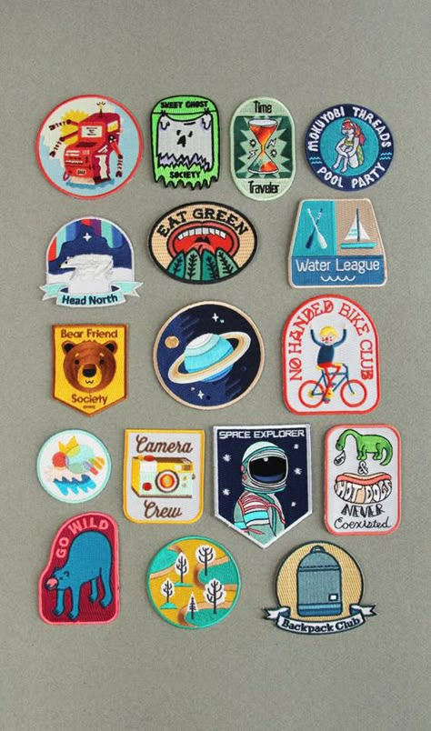 mokuyobi Patches Illustration, Badges Design, Camping Theme Classroom, Scout Badges, Cool Patches, Design Accessories, Sticker Patches, Badge Design, Pins And Patches