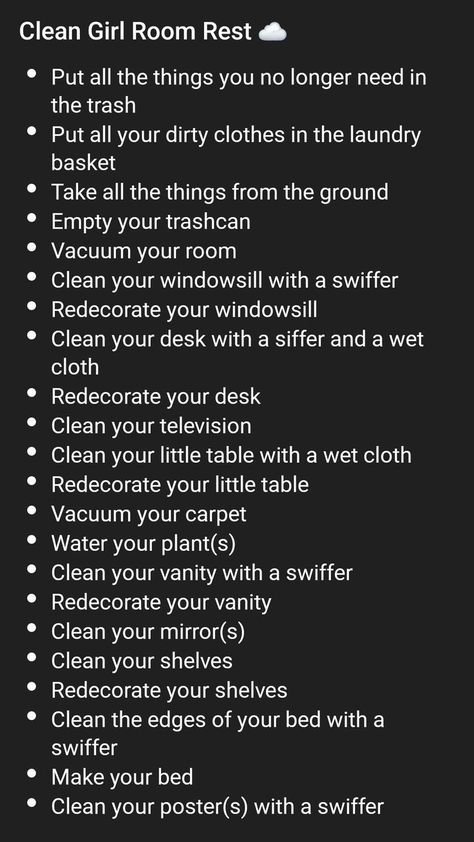 Room Organization Ideas Bedroom Cleaning, Bedroom Reset Checklist, How To Be Organized, Clean Your Room Checklist, How To Clean Your Room, Bedroom Reset, Room Reset, Room Motivation, Cleaning Your Room