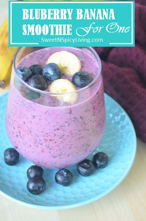 Friday Drink Day – Single Serving Blueberry Banana Smoothie Breakfast Smoothie Blueberry, One Serving Smoothie Recipes, Smoothies For One Person, Frozen Blueberry Smoothie, Single Smoothie Recipes, Single Serving Smoothie Recipes, Single Serve Smoothie Recipes, Single Serve Smoothie, Blueberry And Banana Smoothie