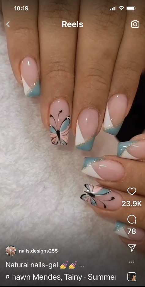 Easter Nails Easy, Butterfly Nail Designs, Easter Nail Designs, Manicure Nail Designs, Butterfly Nail Art, Fancy Nails Designs, Pretty Nail Art Designs, Nail Art Designs Videos, Best Nail Art Designs