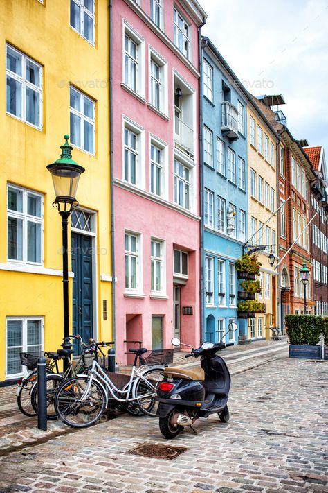 Colorful hauses of Nyhavn, Copenhagen by magone. View of Nyhavn colorful houses , Copenhagen Copenhagen Houses, Copenhagen Nyhavn, Cafe Corner, Colorful Cities, Urban Watercolor, Nyhavn Copenhagen, Things To Do In Copenhagen, European Kitchen, Colorful Houses