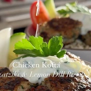 Mediterranean Diet Plan 🇺🇸 on Instagram: "Chicken kofta with tzatziki and lemon dill rice✨ Cre by @maxiskitchen For the Chicken Kofta:▪️1 lb. Ground Chicken (96% lean, not breast only)▪️1/2 Cup Yellow Onion, finely chopped▪️1/4 Cup Parsley, finely chopped▪️2 Tbsp Mint, finely chopped▪️3 Cloves Garlic, minced▪️1 Egg▪️1 Tbsp Coriander▪️1+1/2 tsp Cumin▪️1/2 tsp Cinnamon▪️1/4 tsp Cayenne Pepper▪️1 Pinch Cloves▪️1/4 tsp Black Pepper▪️1 tsp Kosher Salt▪️1 Tbsp Avocado or Olive Oil▪️ For the Tzatziki: ▪️1/2 a Large Cucumber, grated▪️2 Cups 2% Greek Yogurt▪️1 Clove Garlic, grated or minced▪️1 Lemon, juice▪️1 Tbsp Olive Oil▪️1/4 tsp Kosher Salt (or to taste)▪️ For the Lemon Dill Rice:▪️2 Cups Chicken Stock▪️1/2 tsp Salt▪️1 Clove Garlic, minced▪️1 Cup Long-Grain Rice▪️1 Medium Lemon, zest (~1 Tbsp Lemon Dill Rice, Chicken Kofta, Dill Rice, Mediterranean Chicken Recipes, Mediterranean Diet Recipes Dinners, Kofta Recipe, Mediterranean Diet Plan, Lemon Dill, Chicken Bites