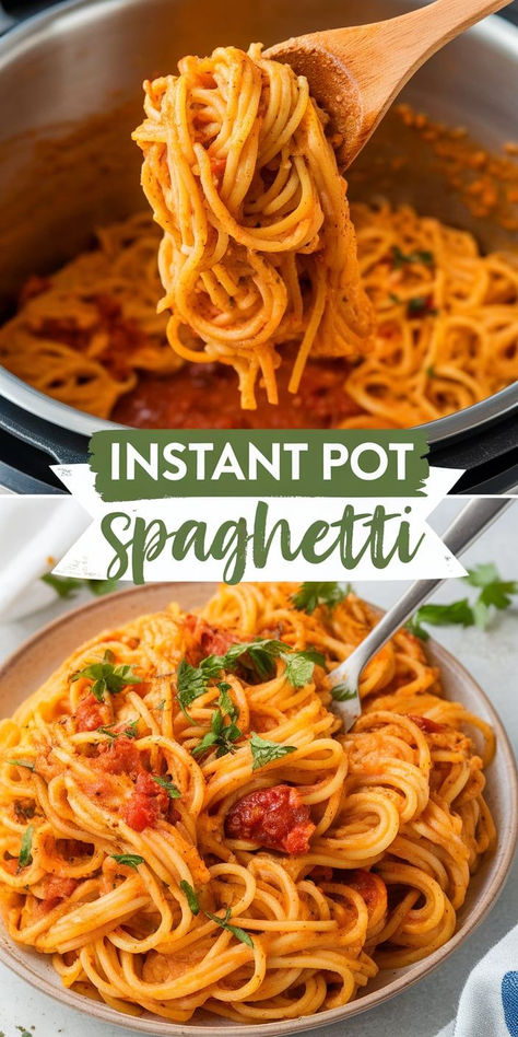 Instant Pot Spaghetti: a quick, one-pot meal that’s full of flavor and ready in minutes! Tender pasta cooked perfectly in a savory meat sauce—perfect for busy nights. Spaghetti In Instant Pot, Instant Pot One Pot Meals, Spaghetti Instant Pot, Pasta Instant Pot, Instant Pot Pasta, Instant Pot Spaghetti, Spaghetti Recipes Easy, Fettuccine Noodles, Vegetarian Pasta Recipes