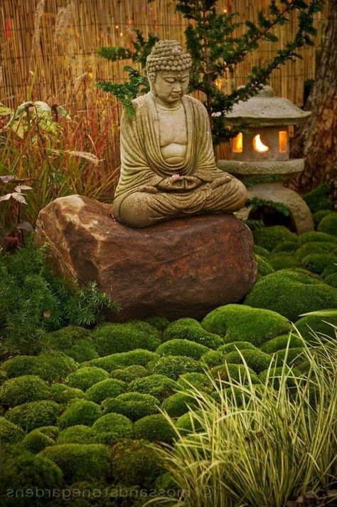 Buddha Garden, Zen Garden Design, Japanese Zen Garden, Meditation Garden, Moss Covered, Japanese Garden Design, Asian Garden, Buddha Zen, Moss Garden