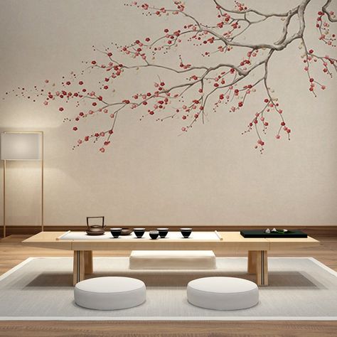 Chinoiserie Hanging Plum Blossom Wallpaper Home Decor Wall Murals Plum Blossom Wallpaper, Cherry Blossom Mural, Blossom Mural, Blossom Wallpaper, Cherry Blossom Wallpaper, Wallpaper Home Decor, Smooth Walls, Plum Blossom, Wallpaper Bedroom