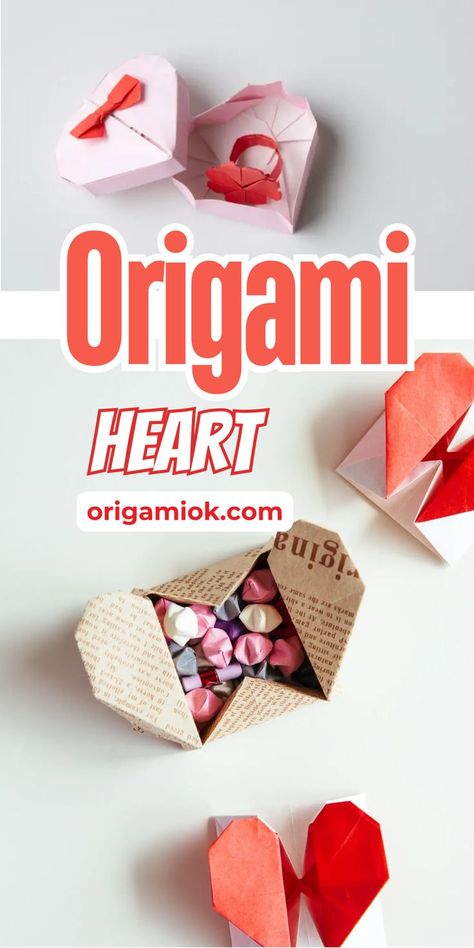 Boxes or origami are the most popular items in the world! Transferring pieces of origami paper into a practical storage solution, especially for small items, can be super satisfying and enjoying. Heart Box Origami, Origami Candy Box, Origami Candy, Origami Box With Lid, Easy Origami Animals, Box Origami, Origami Boxes, Pyramid Box, Origami Gift Box