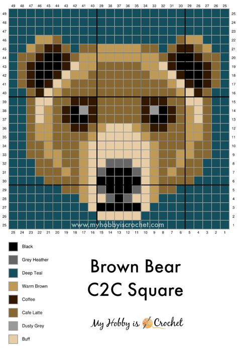 Brown Bear C2C Graph Crochet Pattern Graph, Crochet C2c Pattern, C2c Crochet Pattern Free, Corner To Corner Crochet, 8bit Art, Pixel Crochet, Animal Cross Stitch Patterns, C2c Crochet, Crochet Blog