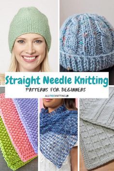 Straight Needle Knitting Patterns, Straight Needle Knitting, Holiday Knitting Patterns, Knitting Patterns For Beginners, Easy Knit Hat, Knitting Projects Free, Needle Knitting, Beanie Knitting Patterns Free, Knit Beanie Pattern