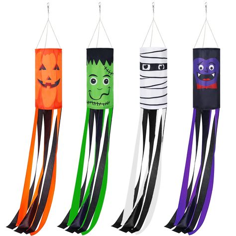 PRICES MAY VARY. HALLOWEEN THEME: 4pcs Halloween windsock are included in the set, designed with pumpkin, vampire, mummy and monster, spooky holiday elements create horror atmosphere and bring more fun. GOOD MATERIAL: Made of durable cloth material, our Halloween windsock will keep the shape throughout the entirety of their useful life. Long lasting shape and dries quickly, making your yard stand out during the period of Halloween. LARGE SIZE: Each windsock measures about 100cm/39 inch in total Halloween Wind Sock Craft, Halloween Windsock Craft For Kids, Halloween Windsock, Horror Atmosphere, Mummy Monster, Pumpkin Vampire, Quick Halloween Crafts, Spooky Cartoon, Halloween Diy Paper