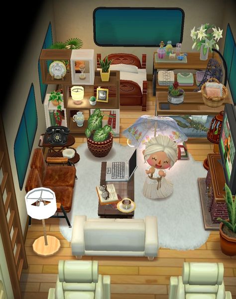 camping van sleeping place living room interior camper brown white green plants animal crossing pocket camp Animal Crossing Camper Van Design, Animal Crossing Camper Van, Animal Crossing Pocket Camp Camper Ideas, Animal Crossing Pocket Camp Cabin, Animal Crossing Pocket Camp Ideas, Animal Crossing Pocket Camp Camper, Pocket Camp Campsite Ideas, Animal Crossing Pocket Camp Campsite, Wii Music