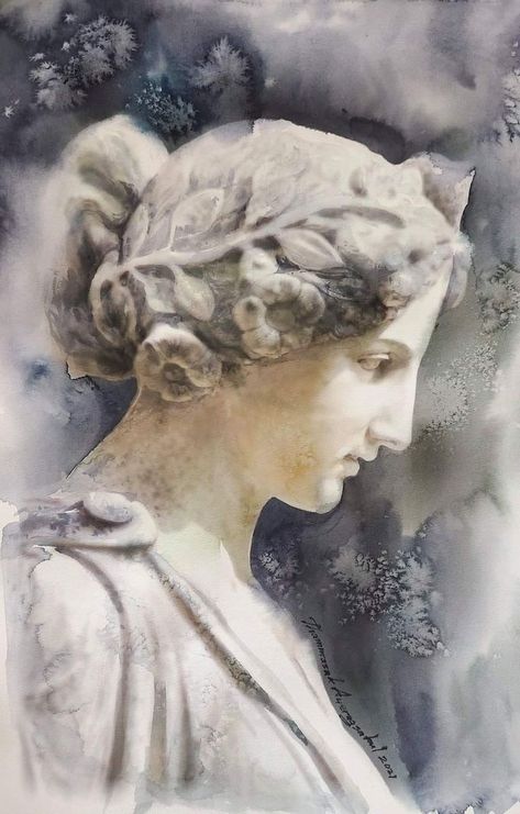 Aqua Paint, Watercolour Ideas, Watercolour Portrait, Watercolor Architecture, Greek Sculpture, Drawing Exercises, Art Corner, 수채화 그림, Sculpture Painting