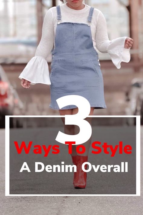 3 Ways To Style A Denim Overall Dress Dress Overalls Outfits, Jean Overall Dress Outfit, Denim Overall Dress Outfit, Outfits With Overalls, Dress Outfits Korean, Overall Dress Outfit, Jean Dress Outfits, Jean Ideas, Dress Overalls