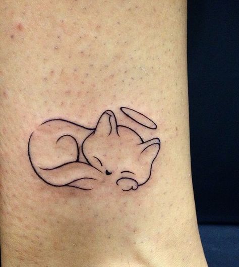 Halo kitty Cat Silhouette Tattoos, Halo Tattoo, Skull Tattoo Flowers, Cat Tattoo Simple, Cute Cat Tattoo, Heaven Tattoos, Cat Tattoo Small, Remembrance Tattoos, Black Cat Tattoos