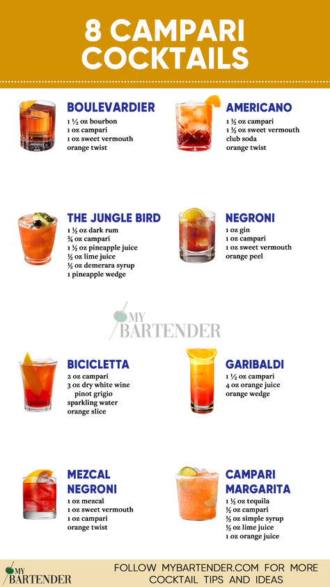 Campari Cocktails Campari Drinks Cocktails, Drinks With Aperol, Campari Cocktail Recipes, Campari Recipes, Negroni Variations, Campari Drinks, Campari Cocktail, Cool Cocktails, Campari Cocktails