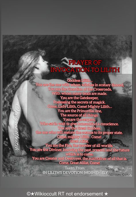 Prayer of Invocation To Lilith #lilith #lilithdevotee History Of Lilith, Prayers For Lilith, Invocation Of Lilith, Signs Of Lilith, How To Invoke Lilith, Lilith Altar Offerings, Prayers To Lilith, Lilith Herbs, Lilith Correspondence