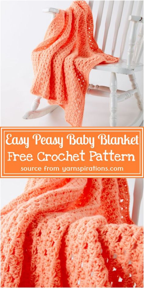 Easy Peasy Baby Blanket Crochet Pattern Caron One Pound Yarn, Baby Afghan Crochet Patterns, Crochet Knit Blanket, Crochet Baby Blanket Free Pattern, Easy Baby Blanket, Easy Crochet Baby Blanket, Blanket Crochet Pattern, Easy Crochet Patterns Free, Crochet Blanket Afghan