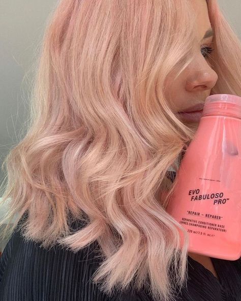 this #fabpro strawberry smoothie looks so good we can almost taste it. 📷 @stefanhair #evohair Milk Pink Hair, Strawberry Milk Hair, Evo Hair, Milk Hair, Strawberry Smoothie, Strawberry Milk, Artistic Hair, Peachy Pink, Hair Products