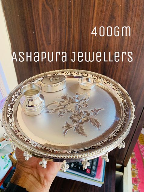 Silver Thali Set, Silver Pooja Thali, Silver Puja Items, Arti Thali Decoration, Aarti Thali, Silver Home Accessories, Puja Items, Hanging Drying Rack, Thali Decoration Ideas