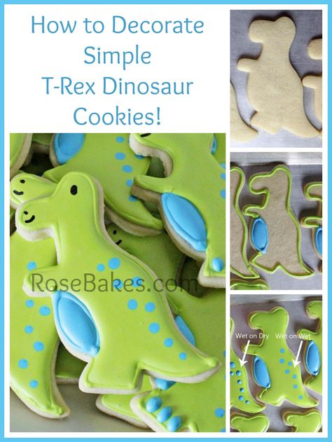 How to Decorate Simple T-Rex Dinosaur Cookies Cookie Decorating Tips, Decorating Tips And Tricks, Dinosaur Cookie, Perfect Sugar Cookies, Dinosaur Cookies, Sugar Cookie Royal Icing, Royal Icing Recipe, Sugar Cookie Designs, T Rex Dinosaur