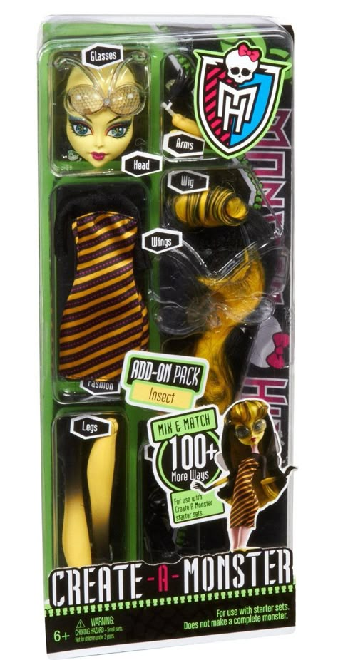 Monster High Create-A-Monster Add-On Pack, Beeanna "Insect" kit Insect Legs, Monster High Room, Monster High Crafts, Create A Monster, Insect Box, Monster Box, Monster High Art, Monster Dolls, Princess Dolls