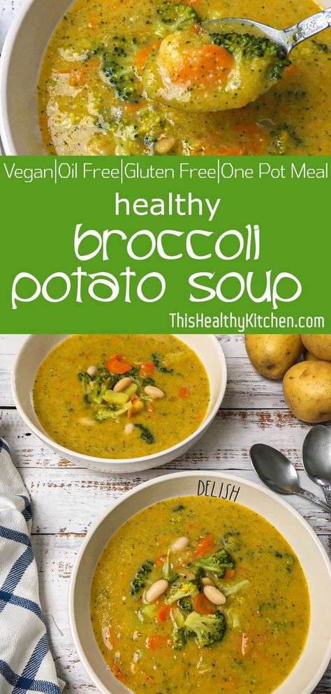 Broccoli Healthy, Broccoli Potato Soup, Broccoli Potato, Healthy Broccoli, Broccoli Soup Recipes, Vegan Soup Recipes, Delicious Soup Recipes, Vegan Soups, Healthy Kitchen