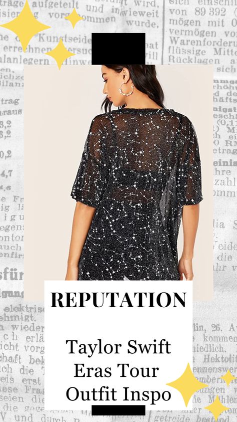 Check out this amazing Reputation-esque Eras Tour outfit idea! This would be super cute over a bralette or even a black dress and can totally be worn again after the concert! Check it out on Amazon! #TaylorSwiftoutfits #TaylorSwiftErasTouroutfits #ad #commissionsearned #reputation Reputation Taylor Swift Eras Tour, Eras Tour Outfits Reputation, Eras Tour Reputation Outfit, Taylor Swift Reputation Outfits, Short Sleeve Mesh Top, Taylor Swift Eras Tour Outfit, Reputation Taylor Swift, Eras Tour Outfit, Tour Outfits