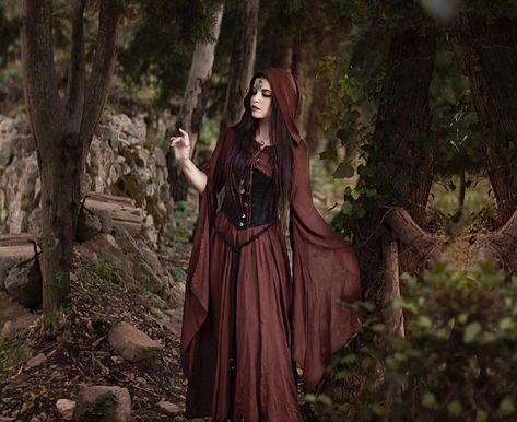 IMPORTANT NOTE: This beautiful dress is being worn by our Instagram model Rossana. She has used her own black corset to accentuate the styling of this dress. This listing is for the sale of the dress only, not including a corset. Note we do sell corsets Separately From our special collection made to order, this is hand Witch Portrait, Dress Medieval, Photographing People, Elven Dress, Fair Outfits, Fest Outfits, Clothing Aesthetic, Medieval Dress, Hooded Dress