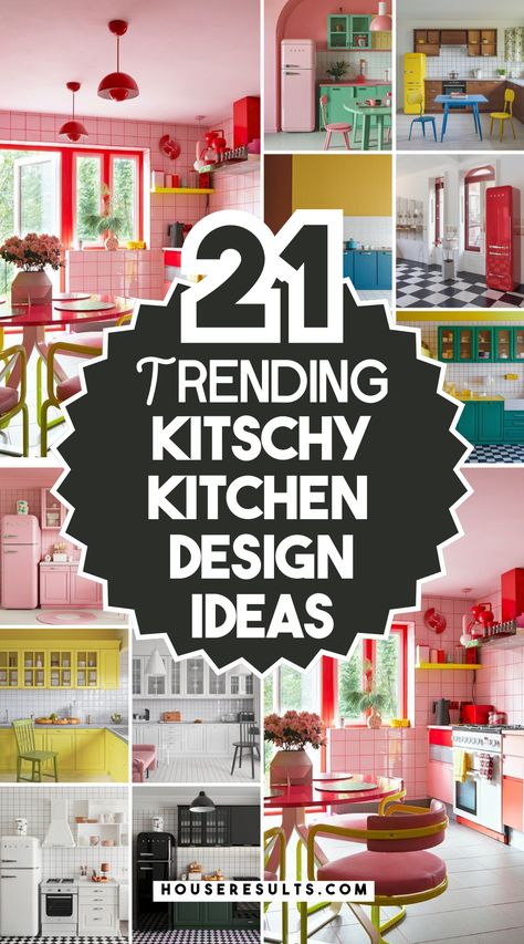 Transform your kitchen with kitschy design ideas that bring charm and fun! 🍓✨ Bold colors, quirky details, and retro-inspired elements make these designs unique and exciting. Perfect for anyone looking to spice up their space. Save this pin for your kitchen makeover ideas! 📌🎉 Funky Retro Kitchen, Cute Colorful Kitchen, Funky Kitchen Ideas, Kitchy Kitchens, Kitsch Design, Kitschy Kitchen Decor, Kitchen Makeover Ideas, Antique Brass Kitchen, Antique Brass Faucet