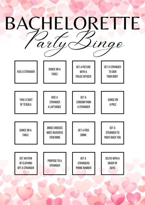 Are you ready to make your bachelorette party a night to remember? Look no further than our DIY Bachelorette Party Bingo! Designed to add a touch of excitement and adventure to your celebrations, this customisable game is perfect for a wild night out with your favourite people. Our DIY Bachelorette Party Bingo is a delightful blend of fun challenges, daring dares, and hilarious moments, all carefully curated to make the bride-to-be's last fling before the ring truly unforgettable. Bachelorette Party Bingo, Hen Do Games, Bachelorette Bingo, Bachelor Party Games, Hen Games, Diy Bachelorette, Bachelorette Diy, Last Fling Before The Ring, Bachelorette Bachelor Party