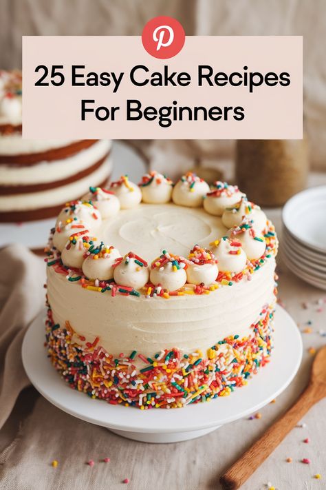 These easy cake recipes for beginners will have you whipping up beautiful, delicious cakes in no time! Discover simple tips and tricks for creating perfect cakes, along with basic decorating techniques to elevate your baking game. Easy Beautiful Birthday Cakes, Easy At Home Cake Recipes, Diy 2nd Birthday Cake, Cake Decorating For Beginners Birthdays, Cake Decoration For Beginners, Easy Birthday Cake For Adults, Simple Cake Recipe For Beginners, 4inch Cakes, Easy Cake Decorating Ideas Birthdays