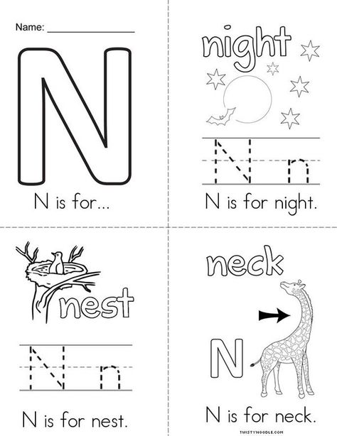 N is for Book - Twisty Noodle Letter N Activities, Letter N Worksheet, Alphabet School, Alphabet Letter Activities, Pre K Worksheets, Lap Books, Phonics Worksheets Free, Letter Worksheets For Preschool, Ordinal Numbers