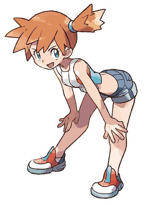 Misty character artwork from Pokémon: Let's Go, Pikachu! and Let's Go, Eevee! #art #illustration #artwork #gaming #videogames #gamer Pokemon Trainer Art, Misty From Pokemon, Pokemon Gym Leaders, Water Type Pokemon, Pikachu Pikachu, Pokemon Official, Stylized Art, Pokemon Trainers, Pokemon People