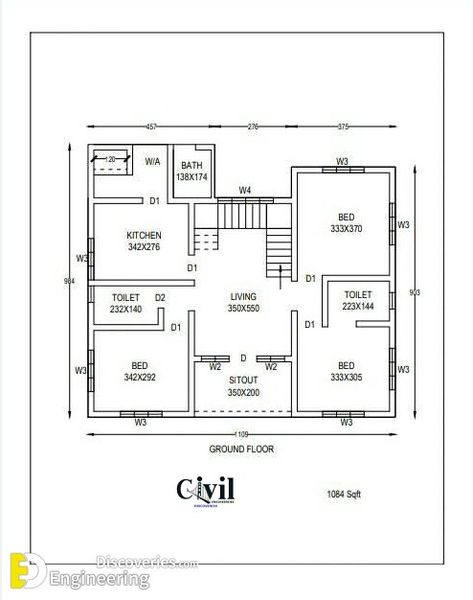 1084 Sq Ft 3BHK Single Floor Modern House Design With Free Plan - Engineering Discoveries Single Floor Modern House, Smart House Plans, Home Window Grill Design, Single Floor House Design, Simple Floor Plans, Front Wall Design, Three Bedroom House Plan, Cornice Design, Beautiful Profile