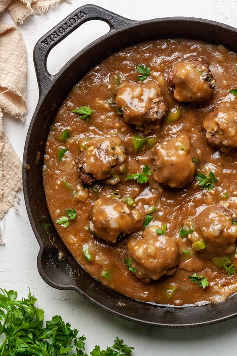 Meatballs with Gravy Meatballs With Gravy, Frozen Italian Meatballs, Real Food Meal Plan, Food Savory, Meatballs And Gravy, 100 Days Of Real Food, Slow Cooker Baking, Over Mashed Potatoes, One Skillet Meals