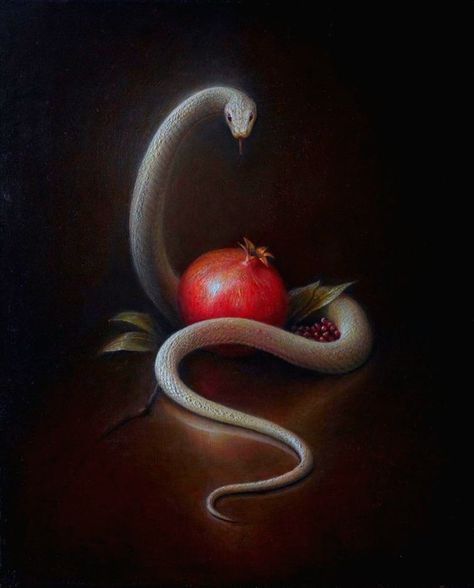 Eden Aesthetic Core, Lilith Core, Pomegranate Still Life, Mystical Snake, Snake Goddess, Growth And Decay, Reference Photos For Artists, Snake Art, Wallpaper Doodle