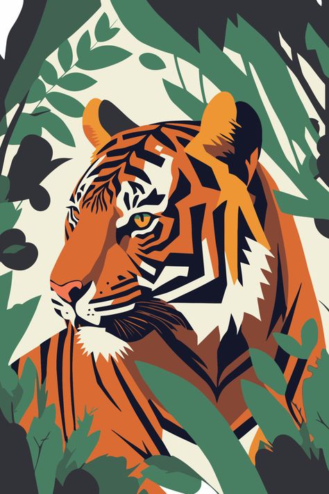 Tiger Painting Abstract, Vanessa Davis, Boho Illustration, Tiger Jungle, Seni Mural, Tiger Poster, Tiger Wall Art, Tiger Drawing, Tiger Illustration