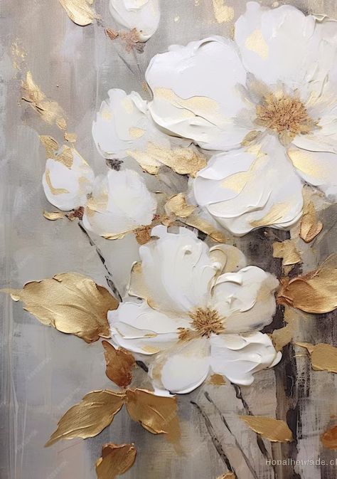 Gold Painting Ideas, Bild Gold, Gold Art Painting, Abstract Wall Painting, Flower Canvas Wall Art, Peony Painting, Flower Art Drawing, Calligraphy Wall Art, Gold Leaf Art