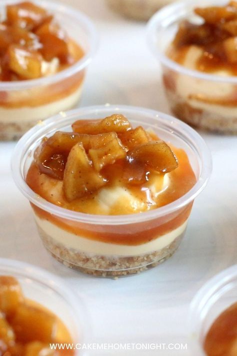 Caramel Apple Dessert Cups are an easy, delicious, and portable no bake dessert. Vanilla wafer crust, salted caramel mousse, cinnamon apples and a drizzle of salted caramel sauce. Desserts In A Cup, Salted Caramel Mousse, Caramel Apple Dessert, Cake Me Home Tonight, Caramel Apple Desserts, Cups Recipes, Vanilla Wafer Crust, Gf Sweets, Caramel Mousse