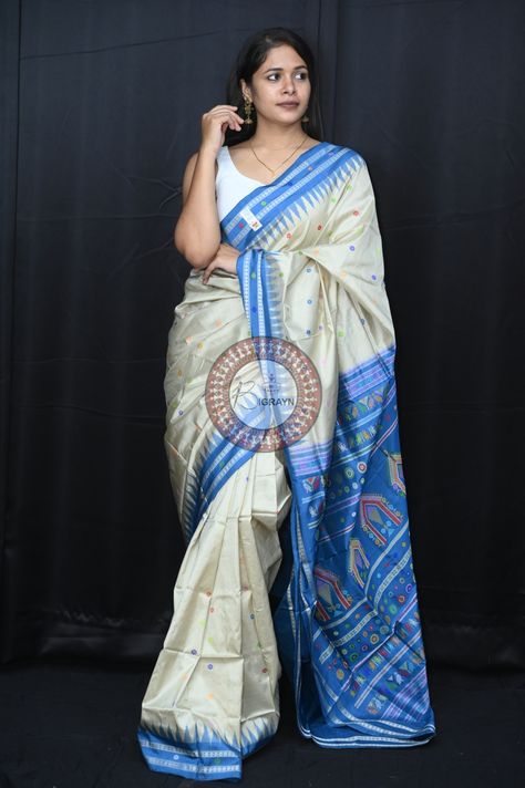 Cement Teal Blue Dolabedi Silk Saree- Odisha Handloom Sarees,Sambalpuri Silk saree | BigRayn.com Pattern Motif, Silk Pattern, Handloom Fabric, Durga Puja, Fabric Silk, Blazers For Men, Handloom Saree, Cotton Saree, Blouse Piece