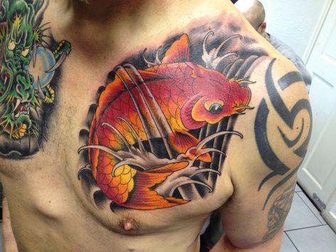 - Koi Chest Tattoo, Pez Koi Tattoo, Koi Tattoos, Koi Dragon Tattoo, Carp Tattoo, Tattoo On Chest, Japanese Koi Fish Tattoo, Tattoos Photo, Koi Tattoo Design