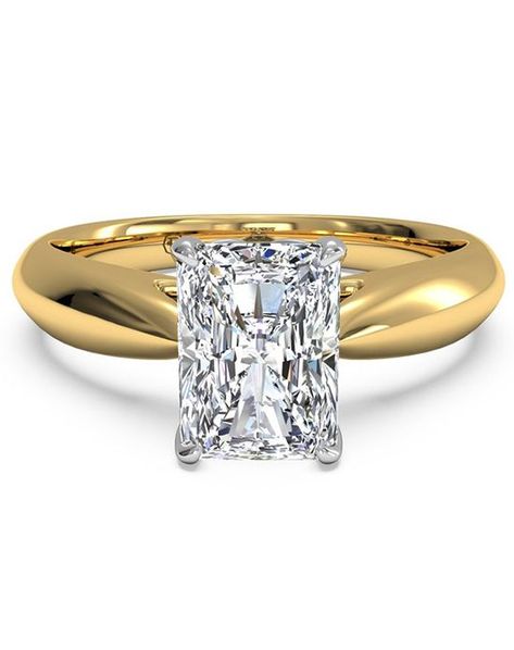 Ritani Solitaire Diamond Cathedral Tapered Engagement Ring - in 18kt Yellow Gold for a Radiant Center Stone $$ Cathedral Solitaire Engagement Ring, Tapered Engagement Ring, Ritani Engagement Rings, Radiant Cut Engagement Rings, Yellow Gold Solitaire, Solitaire Diamond, Radiant Cut, Diamond Solitaire, Engagement Ring